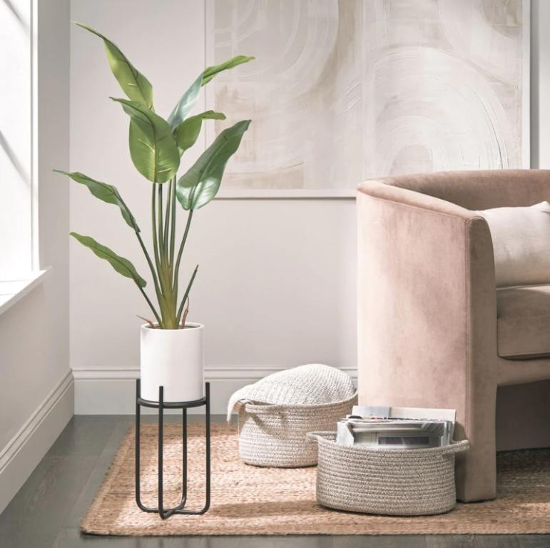 woven baskets in living room