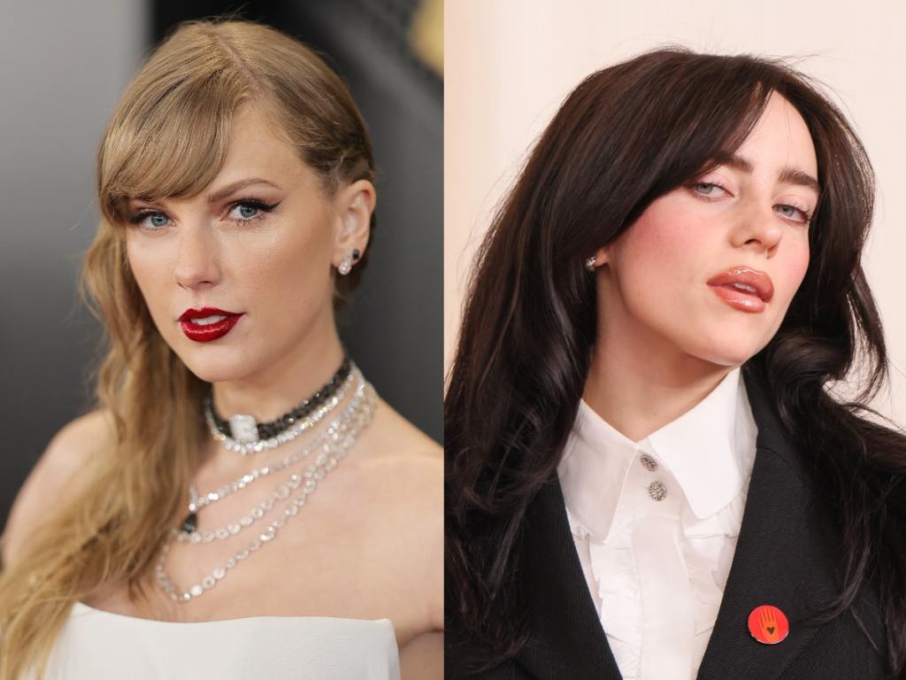 Taylor Swift attends the 66th GRAMMY Awards, Billie Eilish attends the 96th Annual Academy Awards, Fans Are Angry Taylor Swift Dropped New Digital TTPD Albums On Billie Eilish Album Release Day.