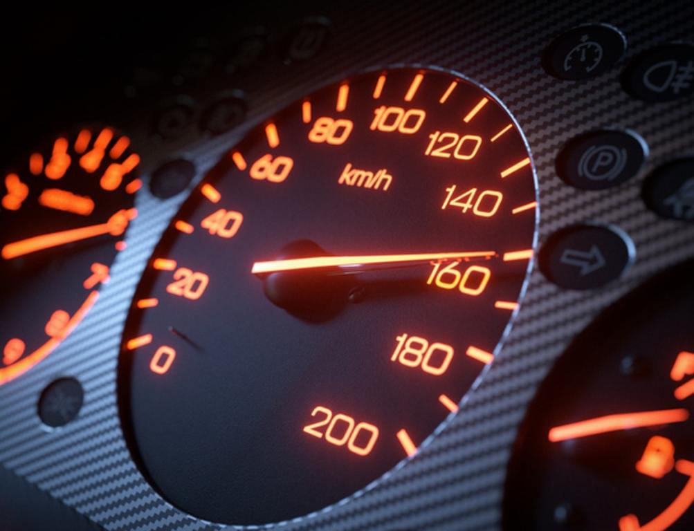 Car dashboard with orange backlighting close up 3D render