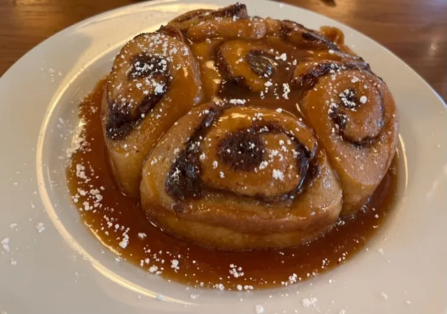 cinnamon rolls on plate at Print Works Bistro in Greensboro named among best outdoor dining in North Carolina