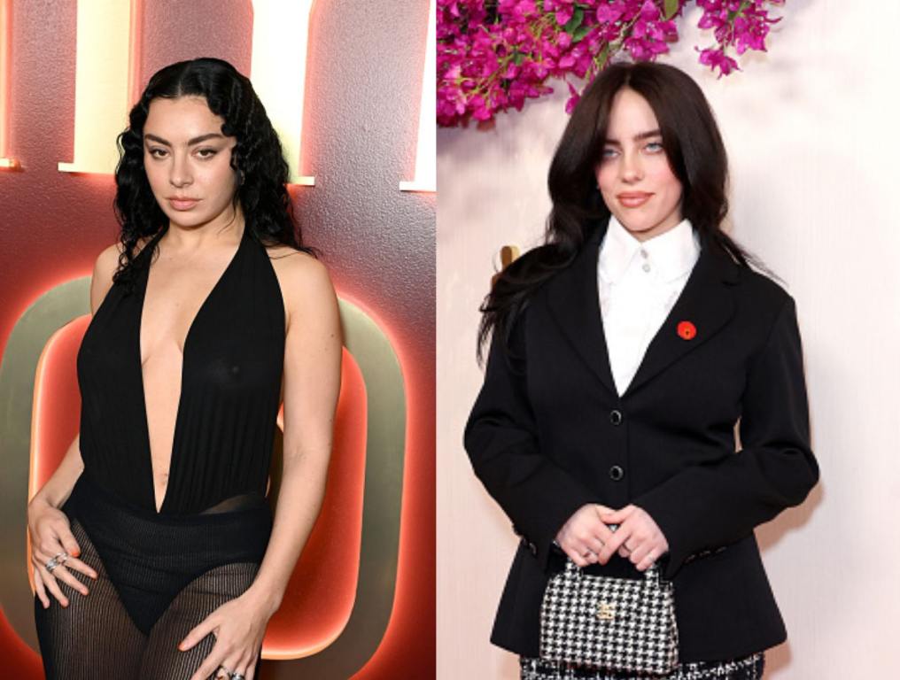 (Left) Charli XCX attends Vanities: A Night For Young Hollywood hosted by Vanity Fair and Instagram at Bar Marmont (Right) Billie Eilish attends the 96th Annual Academy Awards