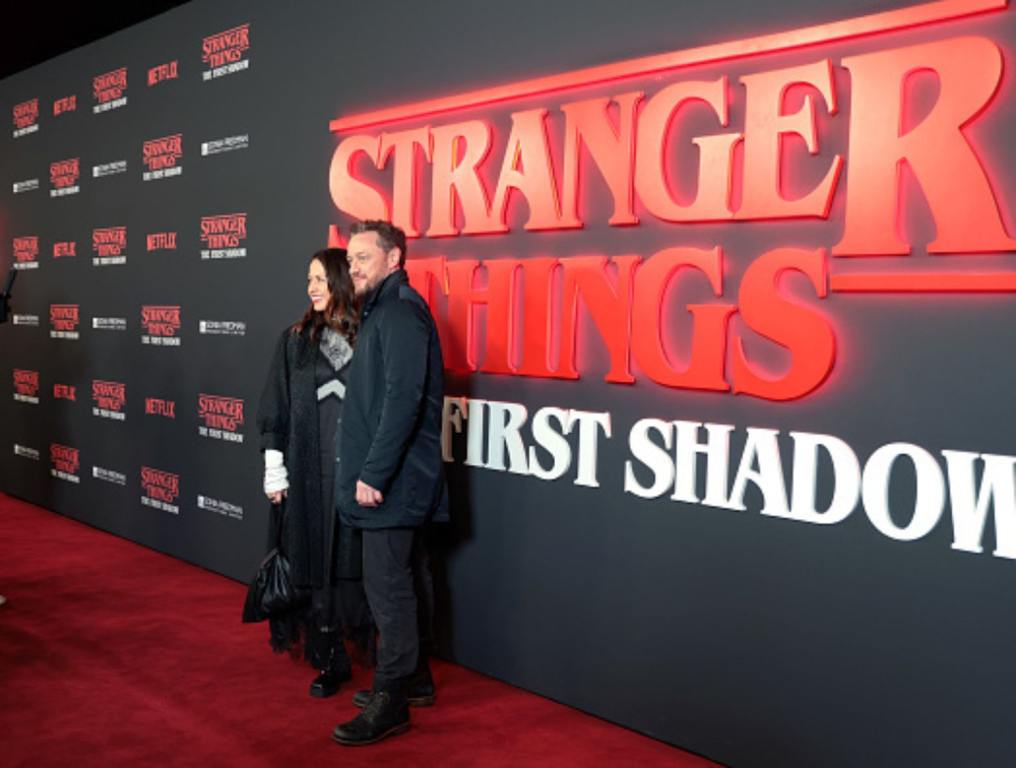 Lisa Liberati and James McAvoy attend the "Stranger Things: The First Shadow" World Premiere at the Phoenix Theatre on December 14, 2023 in London, England.