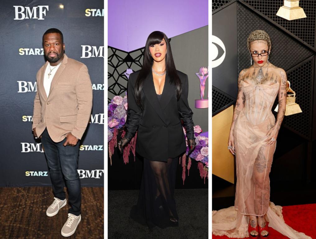 (Left to right) Curtis “50 Cent” Jackson attends the BMF/STARZ , Cardi B attends the 4th Annual Hollywood Unlocked Impact Awards, Doja Cat attends the 66th GRAMMY Awards