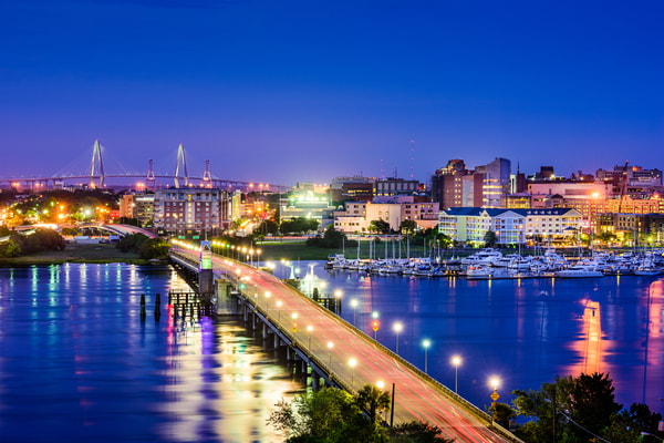 Charleston, South Carolina, USA skyline over the Ashley River.