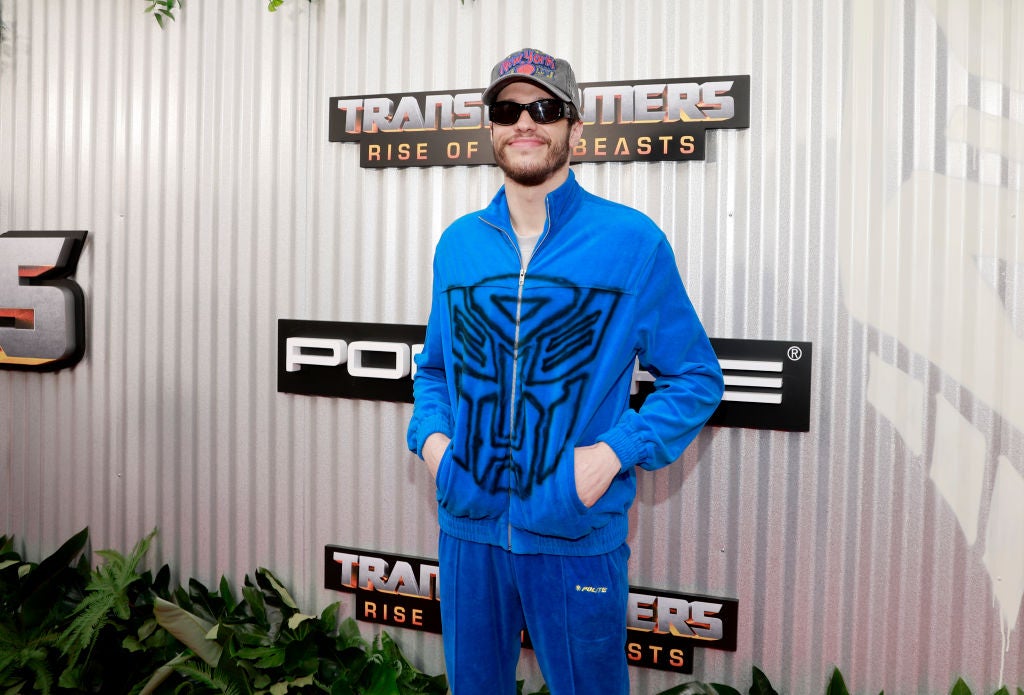 Pete Davidson in a blue tracksuit