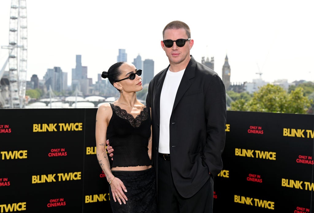 Zoe Kravitz and Channing Tatum attend the photocall of "Blink Twice" at IET London on August 18, 2024 in London, England.