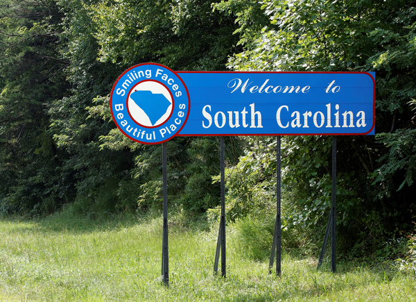 A welcome sign at the South Carolina state line.