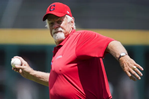 CLEVELAND, OH - JUNE 2: Hall of Fame pitcher Gaylord Perry throws out the honorary first pitch prior to the game between the Cleveland Indians and the Tampa Bay Rays at Progressive Field on June 2, 2013 in Cleveland, Ohio.