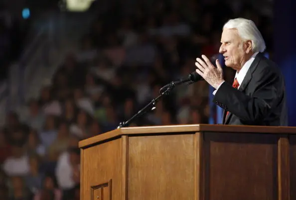 NEW ORLEANS - MARCH 12: Billy Graham preaches during the Celebration of Hope on March 12, 2006 at the New Orleans Arena in New Orleans, Louisiana. This was the first time Billy Graham preached since last June. 