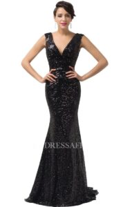 sequined v-neckline sleeveless cocktail dress